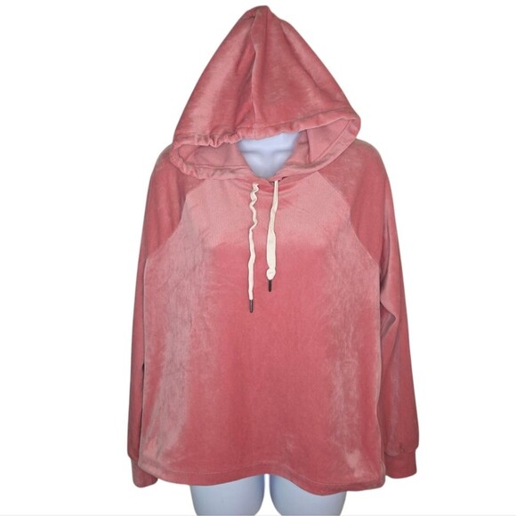 J. Crew Pink Velour Hoodie Top Size Medium - Picture 1 of 5